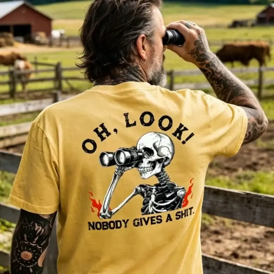 Nobody Gives A Shit Sarcastic Skull Printing Tee