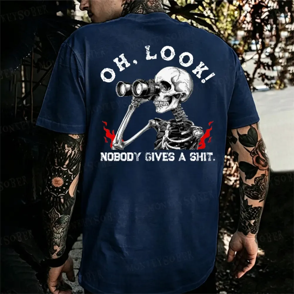 Nobody Gives A Shit Sarcastic Skull Printing Tee