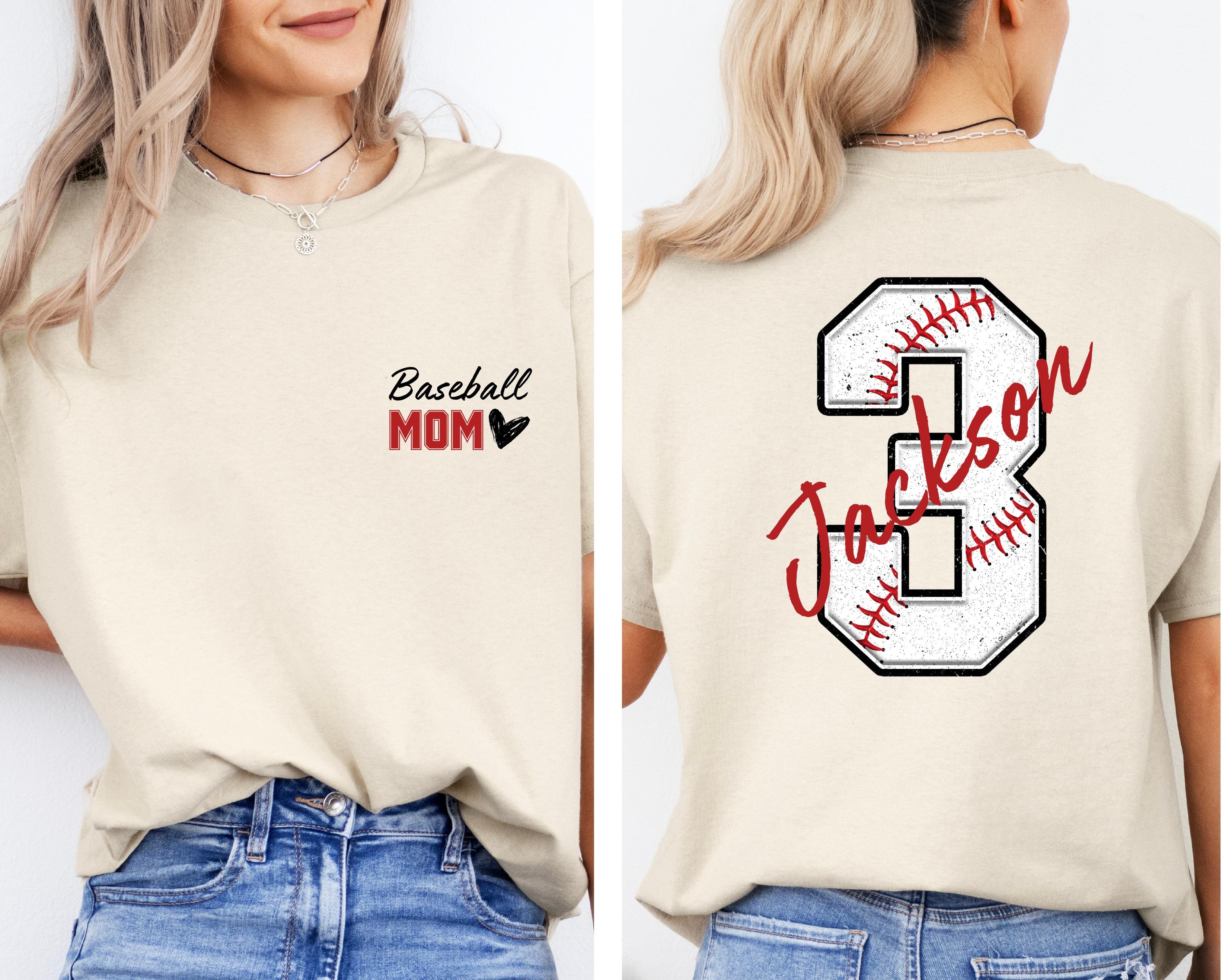 Personalized Baseball Mom T-Shirt with Kids Name and Number Gift for Sports Mom