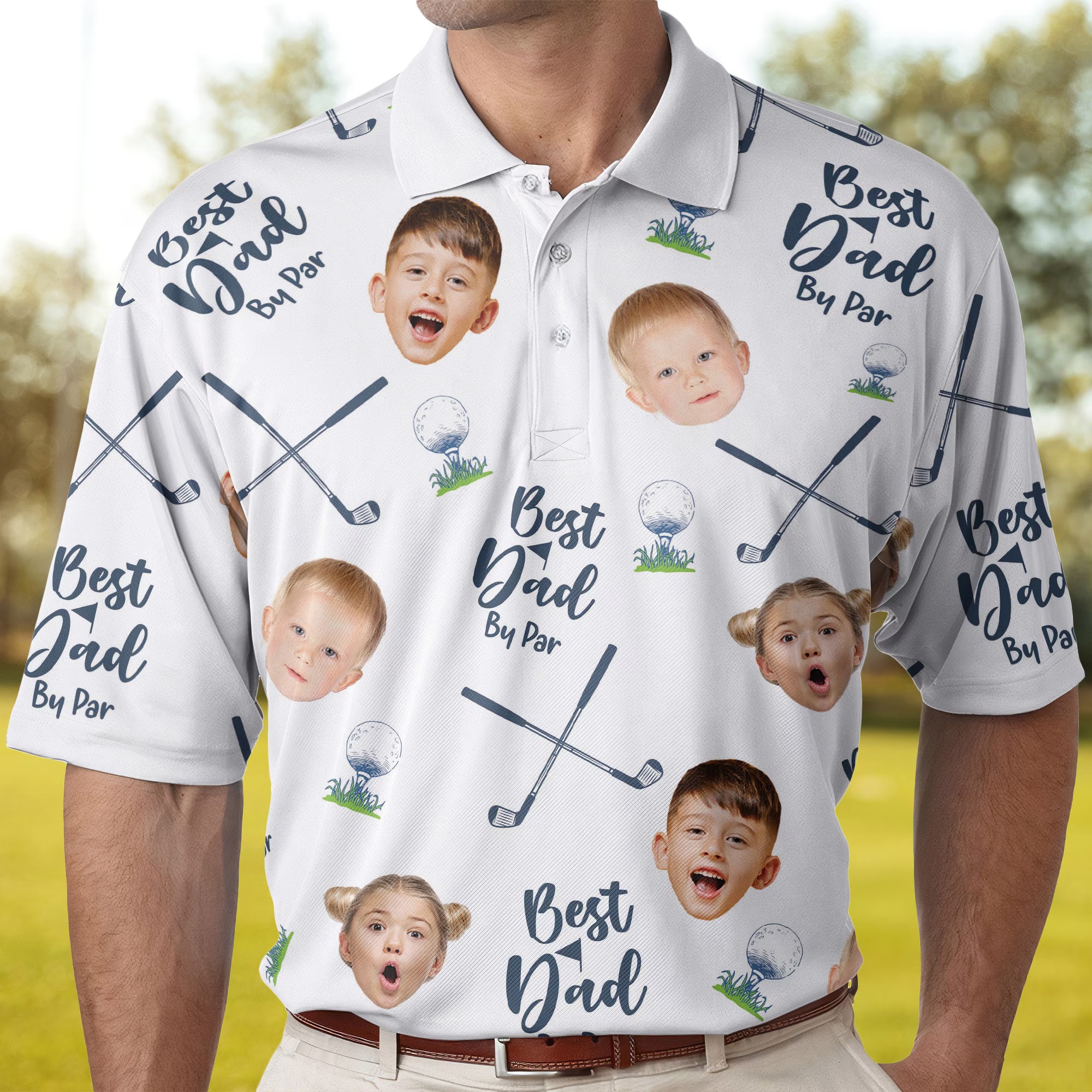 Personalized Kid's Face Photo Polo Shirt Best Dad By Par Polo Shirt for Golfer Gift for Husband Dad