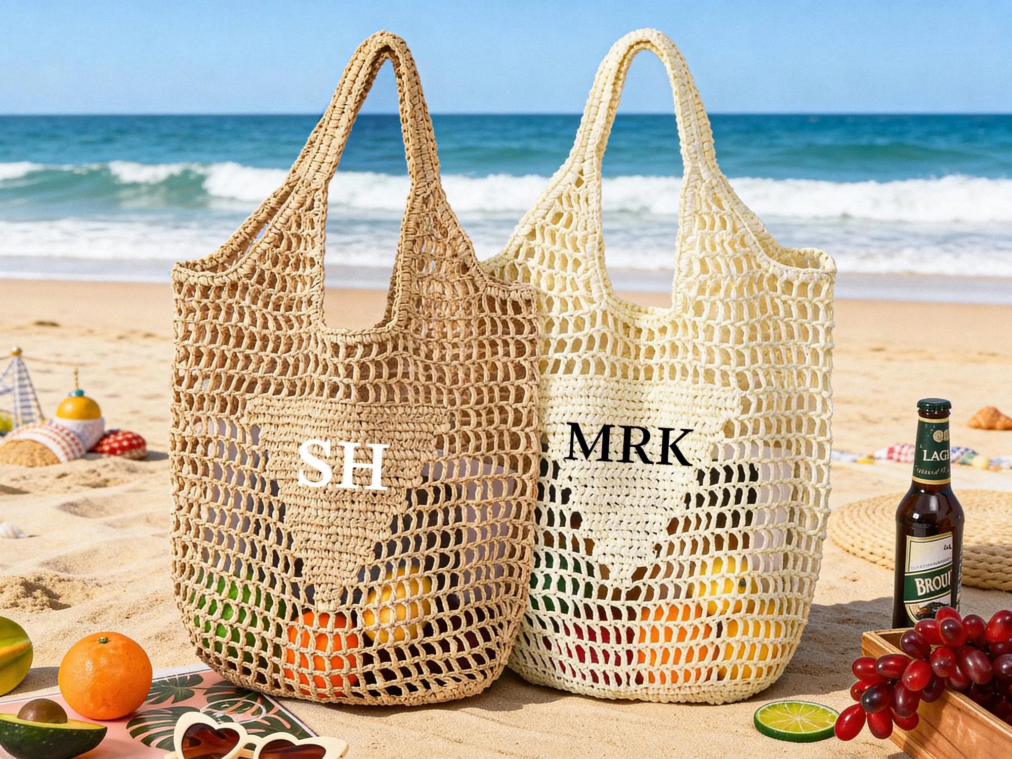 Personalized Initial Beach Tote Bag Bridal Shower Bag Bachelorette Party Gift