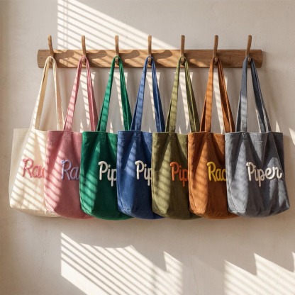 Chenille Name Tote Bag Corduroy Work Purse with Zipper Bridesmaid Gift Bag Spring Travel Tote Mother's Day Gift