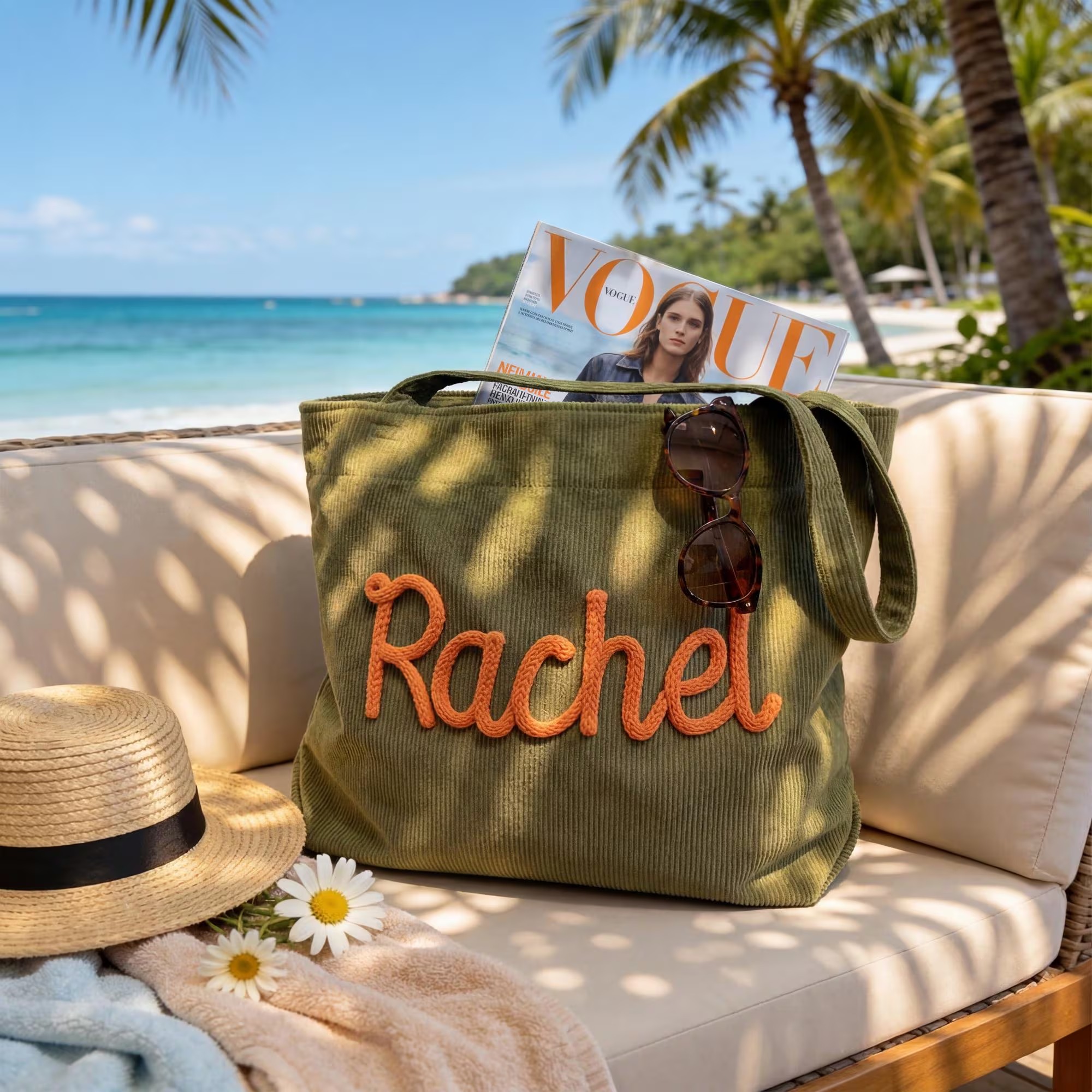 Chenille Name Tote Bag Corduroy Work Purse with Zipper Bridesmaid Gift Bag Spring Travel Tote Mother's Day Gift