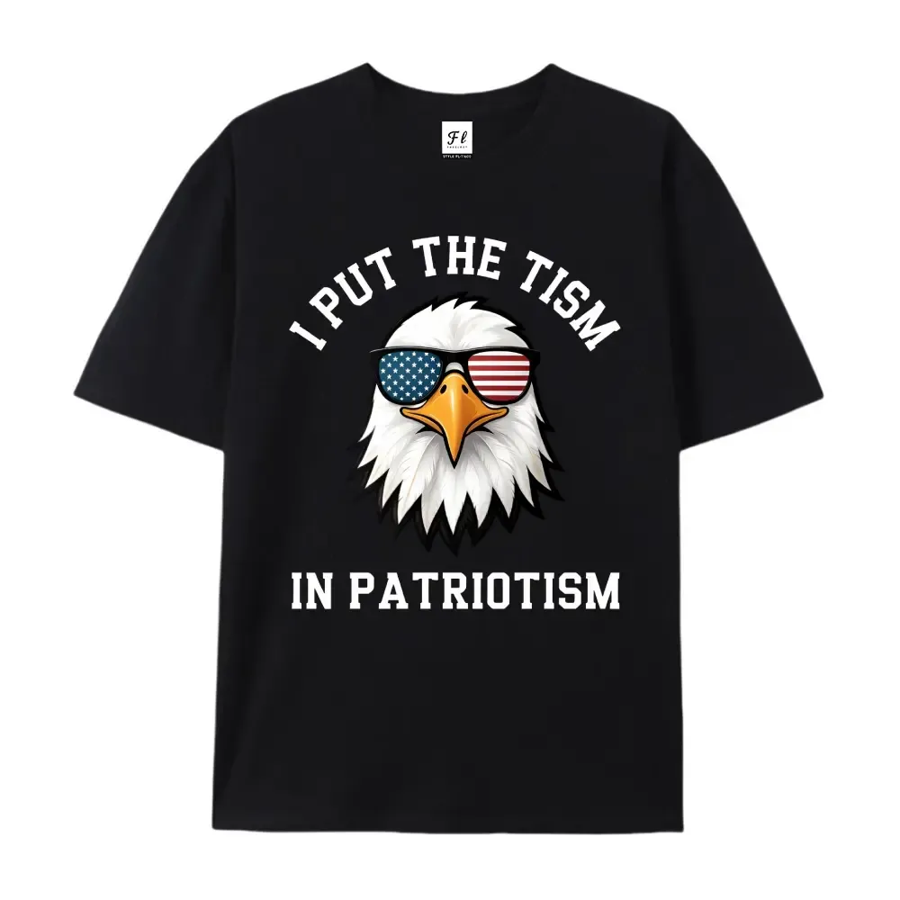 Put The Tism In Patriotism Athletic Eagle T-Shirt Funny Summer Trendy Streetwear