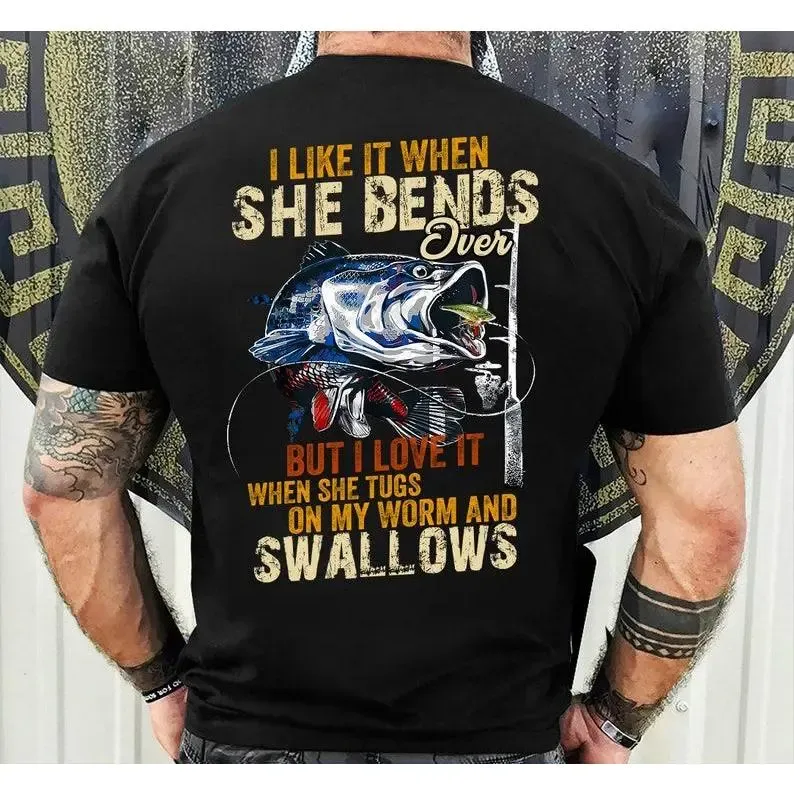 Funny Fishing T-Shirt I Love It When She Tugs My Worm Tee