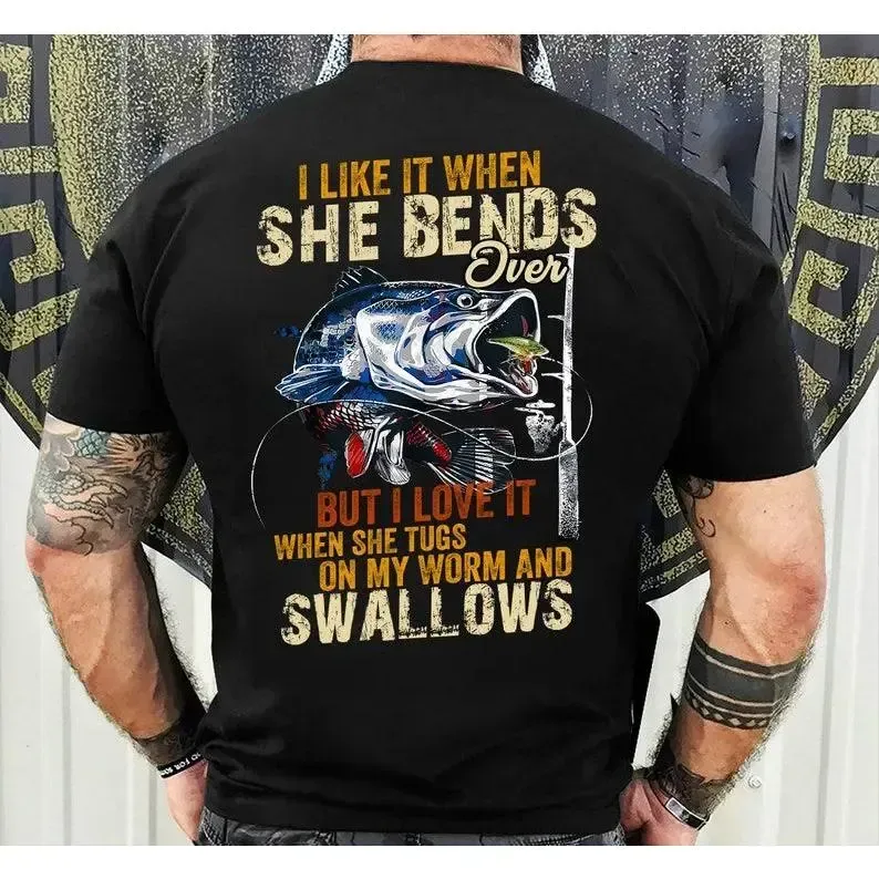 Funny Fishing T-Shirt I Love It When She Tugs My Worm Tee