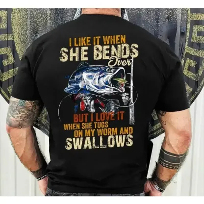Funny Fishing T-Shirt I Love It When She Tugs My Worm Tee