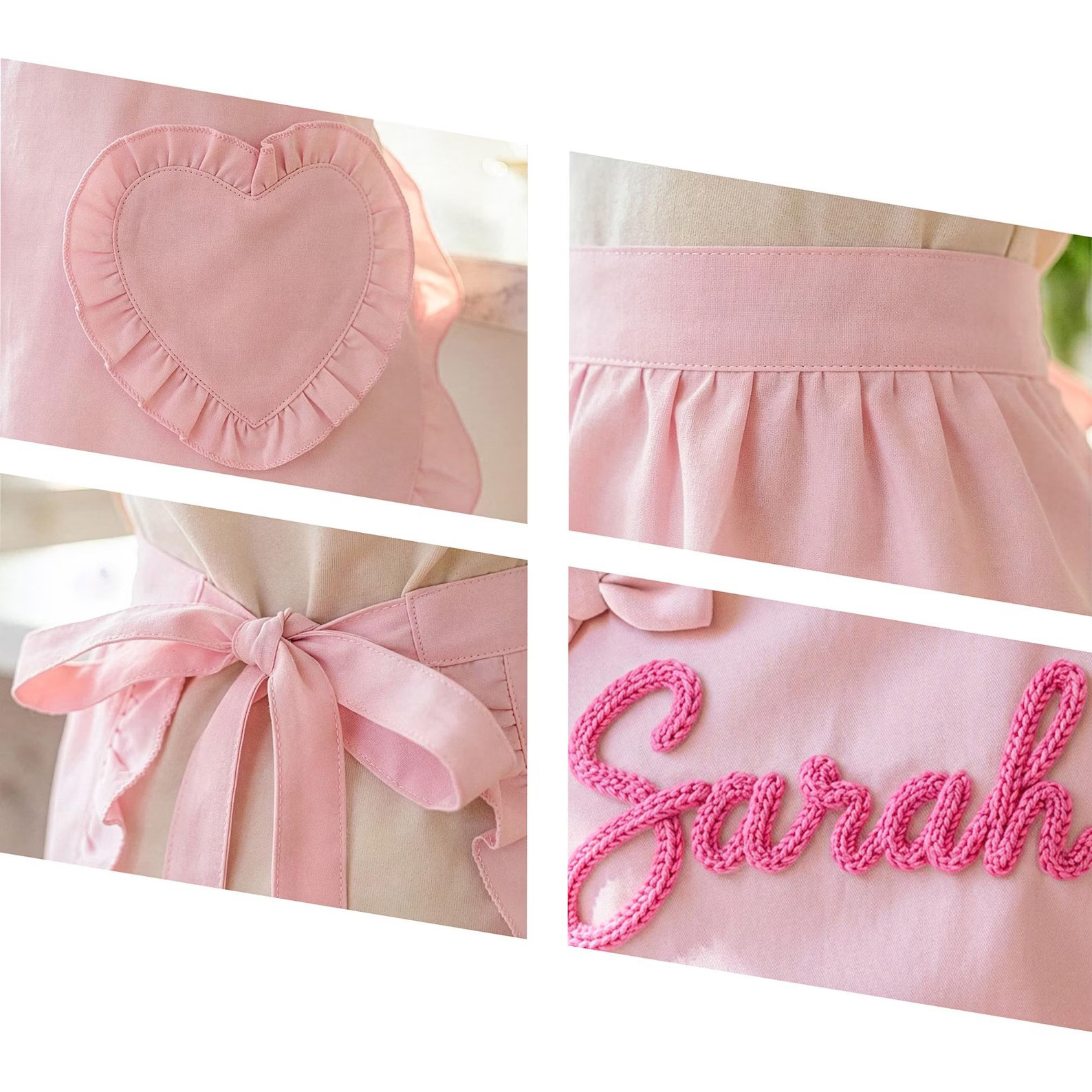Personalized Name Cooking Apron With Ruffled Heart Pocket Baking Lover Mother's Day Gift