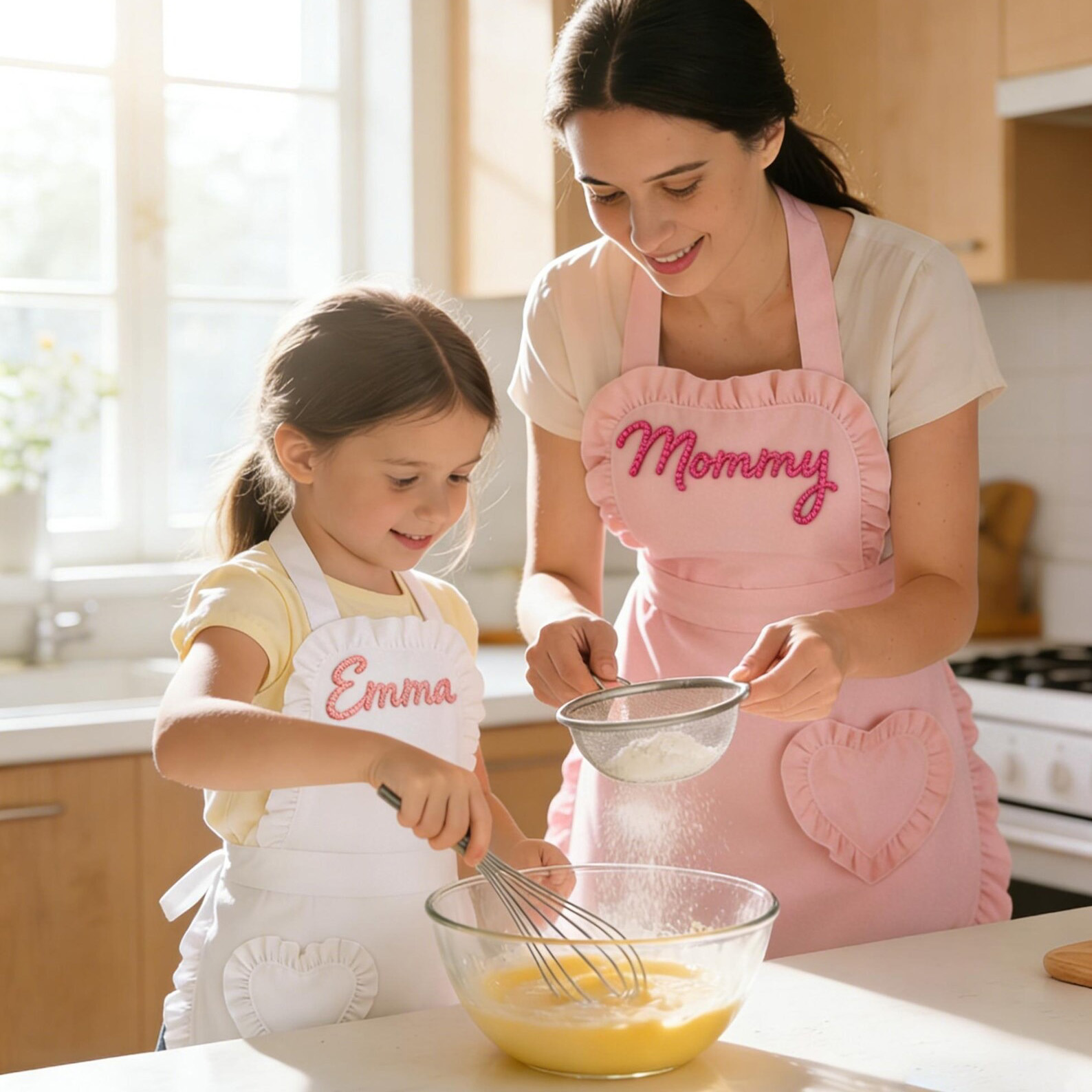 Personalized Name Cooking Apron With Ruffled Heart Pocket Baking Lover Mother's Day Gift