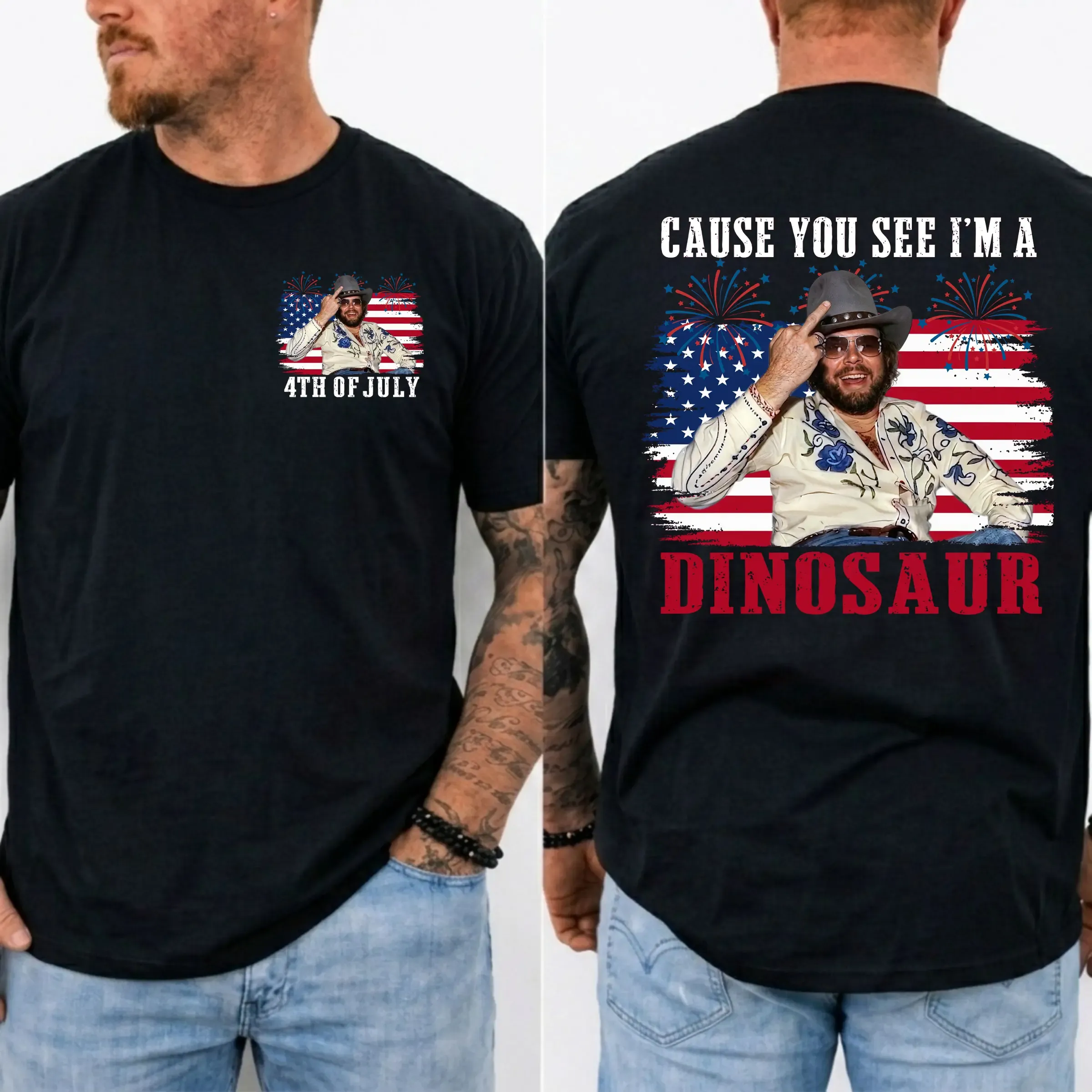 Country Dinosaur Patriotic July 4th Tee Country Music Vintage Style Shirt