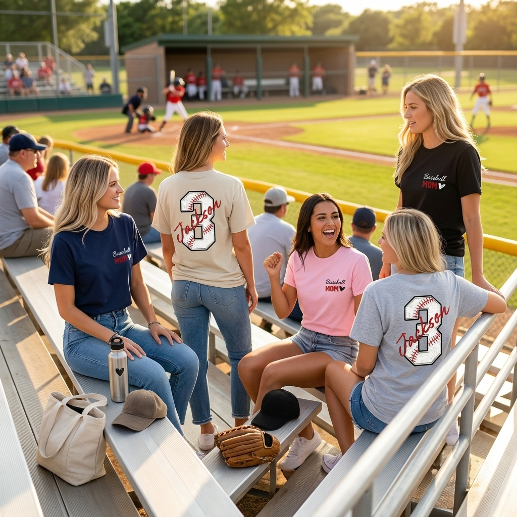 Personalized Baseball Mom T-Shirt with Kids Name and Number Gift for Sports Mom