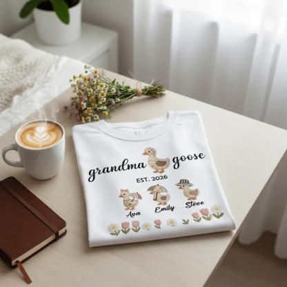 Personalized Mom Duck Shirt With Kids Names Mama Goose Family Shirt Gift for Mom
