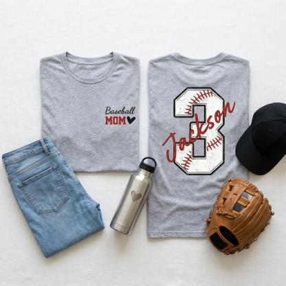 Personalized Baseball Mom T-Shirt with Kids Name and Number Gift for Sports Mom