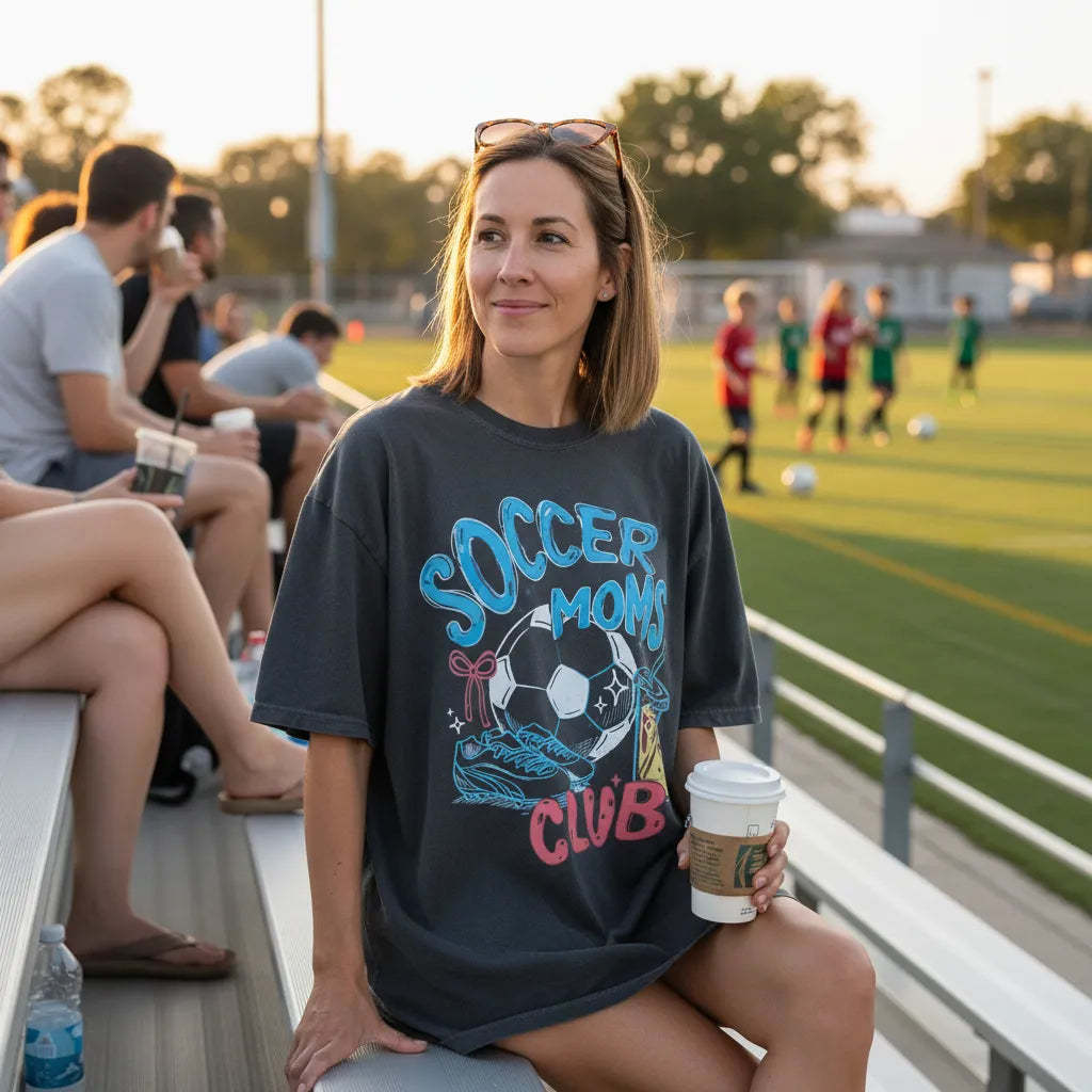 Soccer Moms Club T-Shirt Trendy Gameday Doodle Tee Sports Mom Gifts