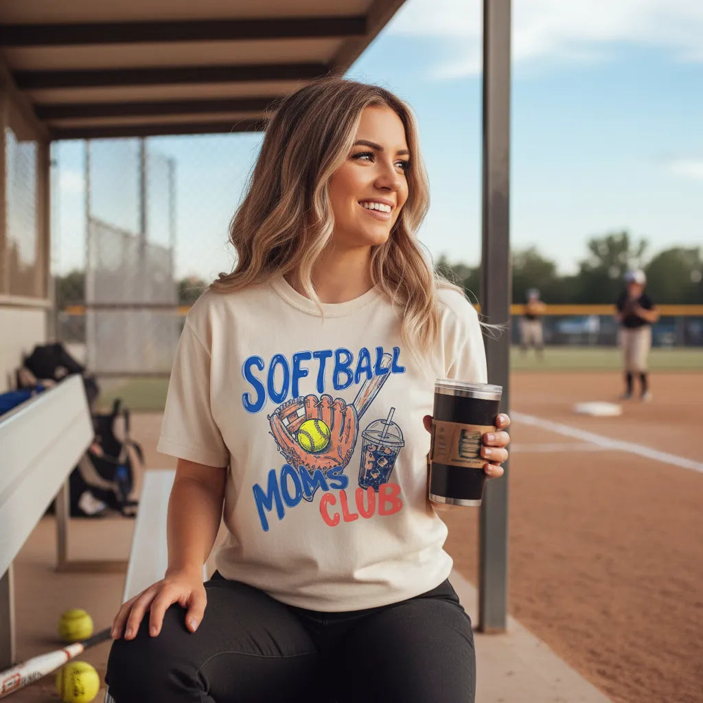 Softball Moms Club T-Shirt Gameday Doodle Softball Tee Sports Mom Gifts