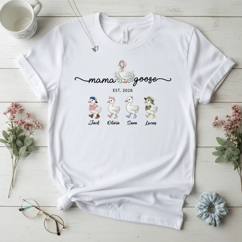 Personalized Mama Goose Shirt With Kids Names Est Year Tee Mother's Day Outfit