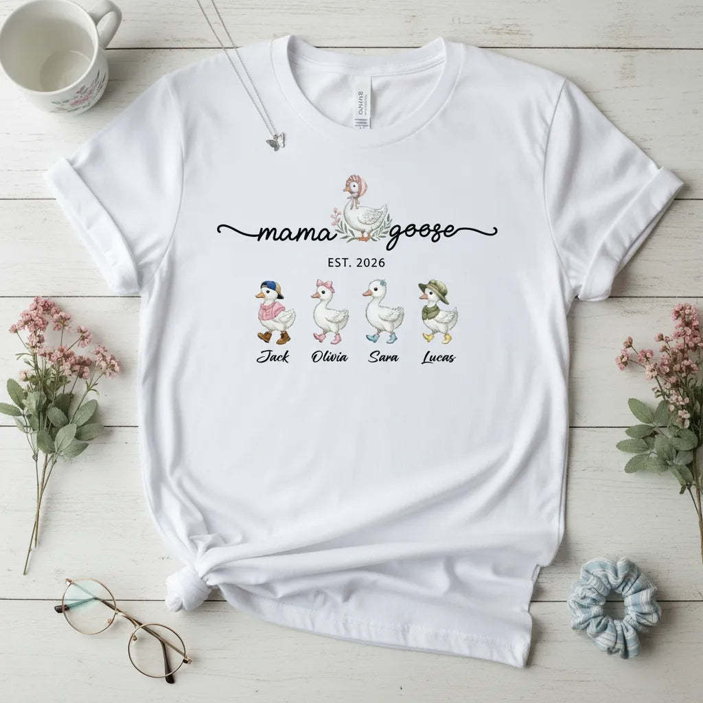 Personalized Mama Goose Shirt With Kids Names Est Year Tee Mother's Day Outfit