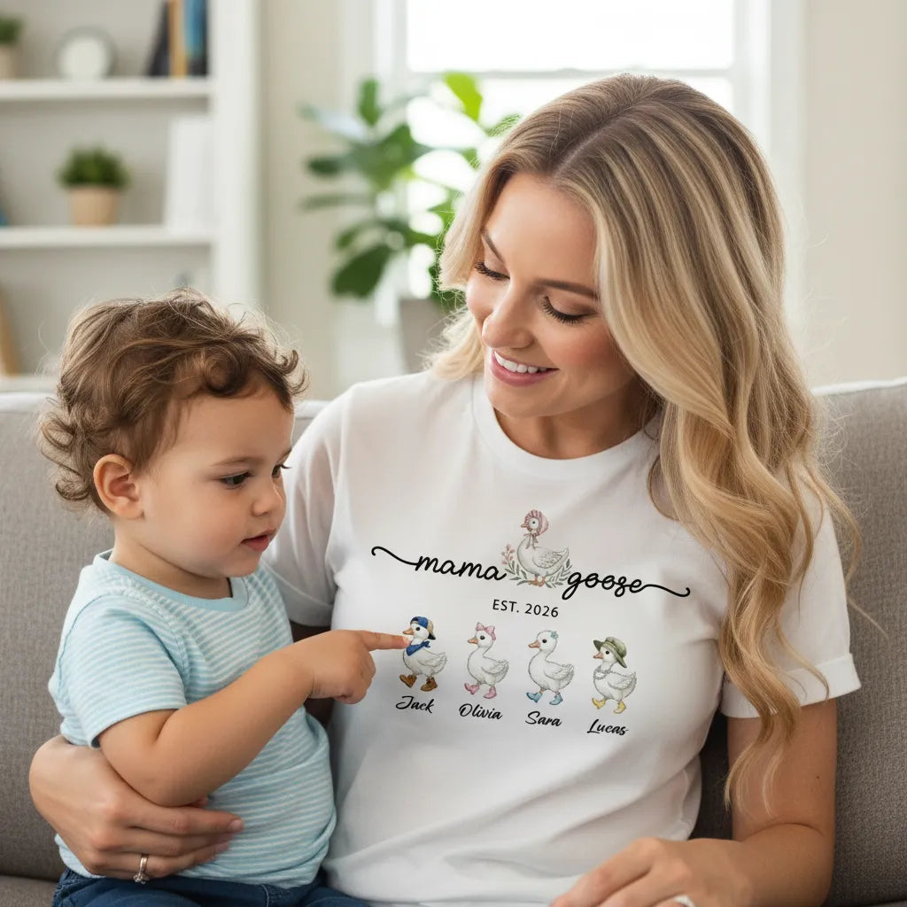 Personalized Mama Goose Shirt With Kids Names Est Year Tee Mother's Day Outfit