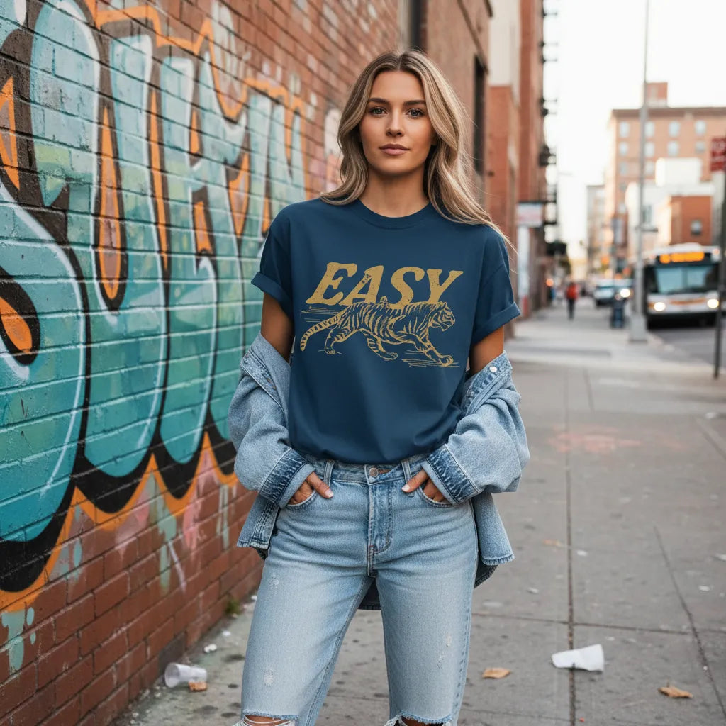 Easy Tiger Comfort T-Shirt Vintage Distressed Tiger Tee Trendy Grunge Indie Boho Shirt