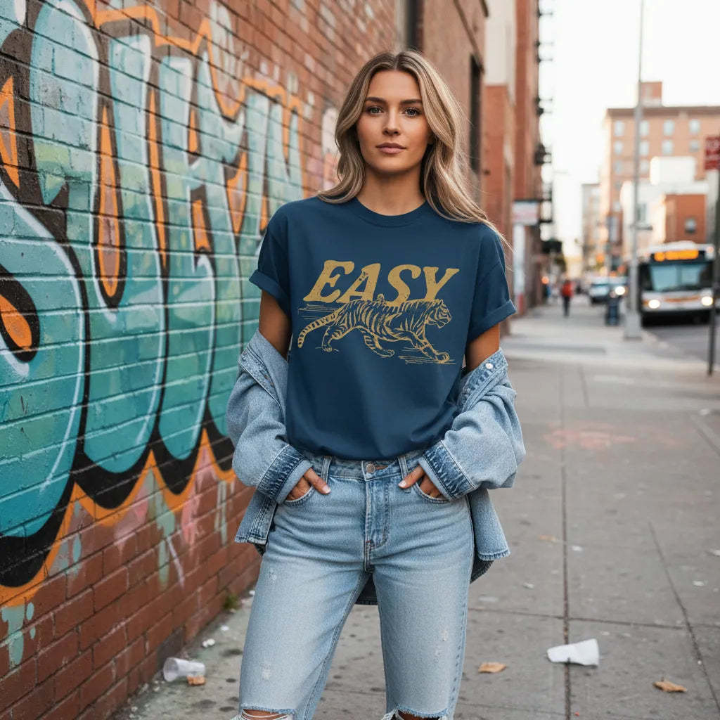 Easy Tiger Comfort T-Shirt Vintage Distressed Tiger Tee Trendy Grunge Indie Boho Shirt