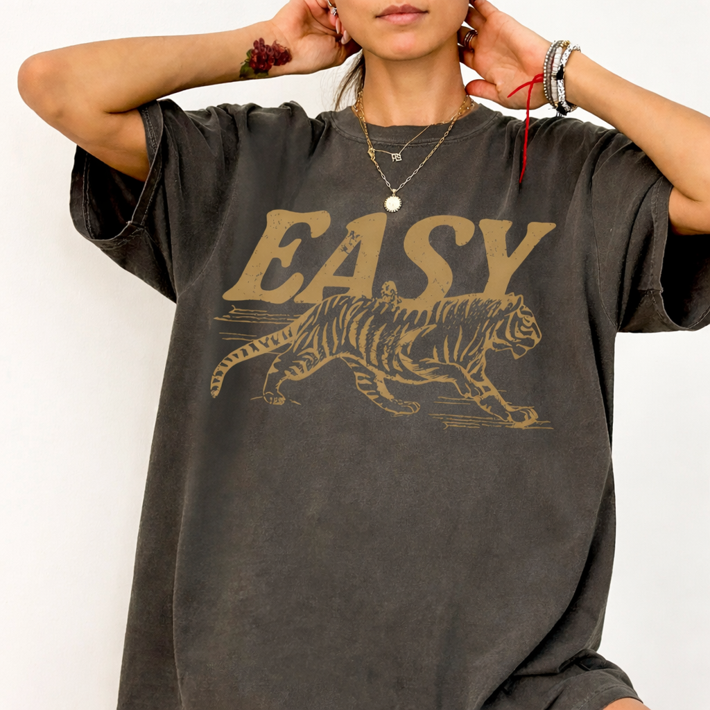 Easy Tiger Comfort T-Shirt Vintage Distressed Tiger Tee Trendy Grunge Indie Boho Shirt
