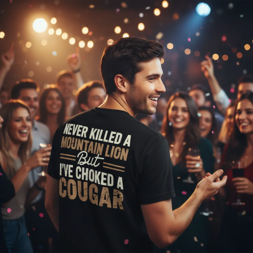 Never Killed a Mountain Lion But I have Choked a Cougar Funny Quote T-Shirt Sarcastic Humor Tee for Man Woman