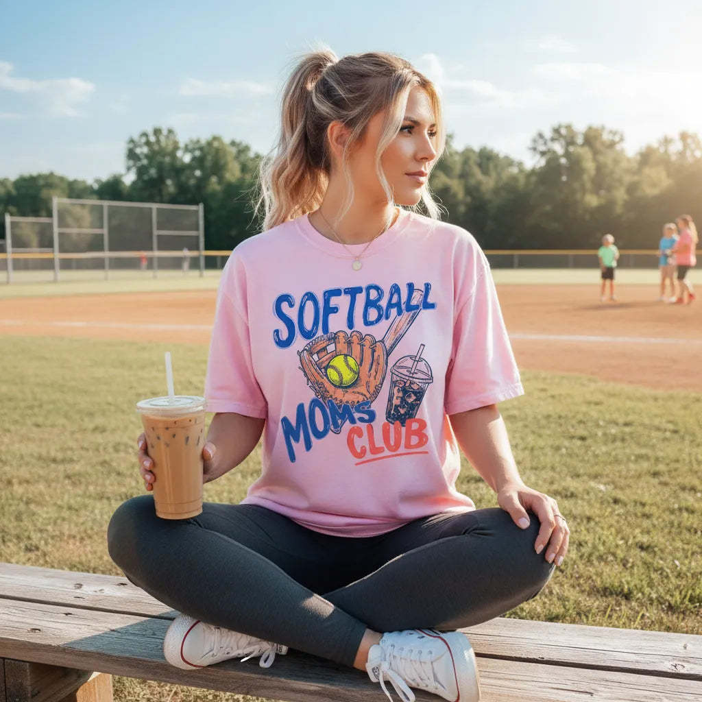 Softball Moms Club T-Shirt Gameday Doodle Softball Tee Sports Mom Gifts