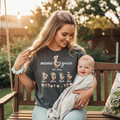 Personalized Mom Duck Shirt With Kids Names Mama Goose Family Shirt Gift for Mom