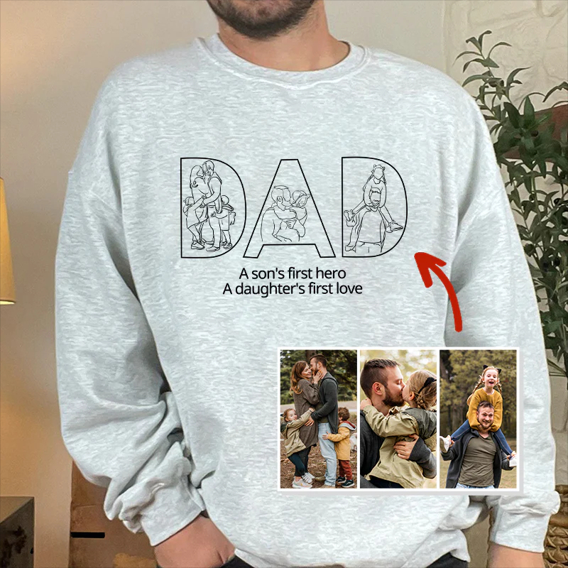 👨‍👧‍👦 Custom Dad & Kids Silhouette Sweatshirt –Embroidered from Your Photo – Perfect Father's Day or Birthday Gift