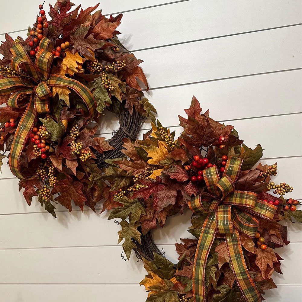Elegant Fall Maple Leaves Wreath – Small Autumn Front Door Decor with Berries & Peonies