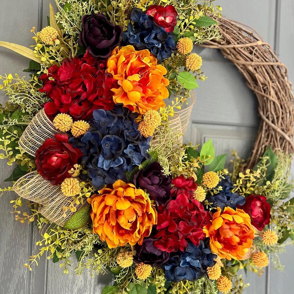 Elegant Autumn Peony Wreath – Front Door Fall Decoration