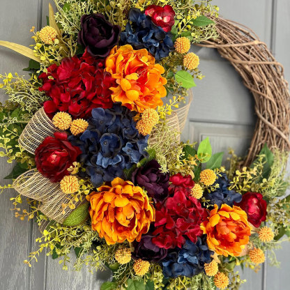 Elegant Autumn Peony Wreath – Front Door Fall Decoration