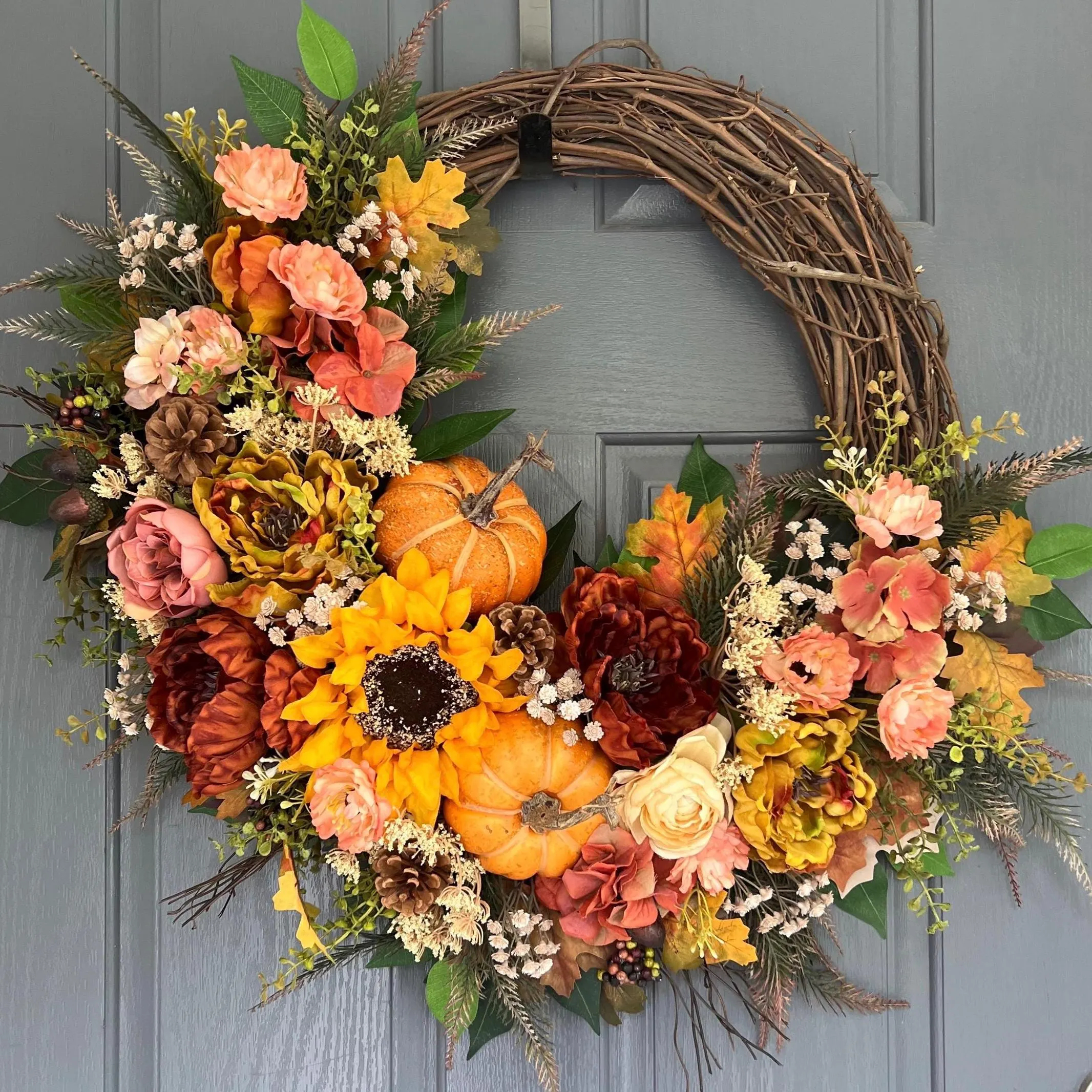 Elegant Fall Wreath – Country Farmhouse Front Door Autumn Decor