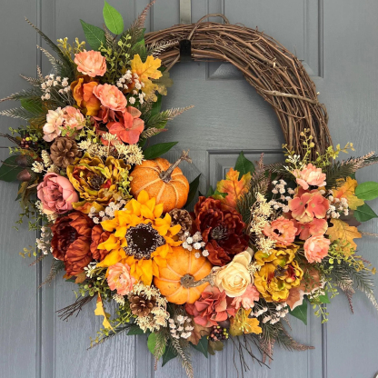 Elegant Fall Wreath – Country Farmhouse Front Door Autumn Decor