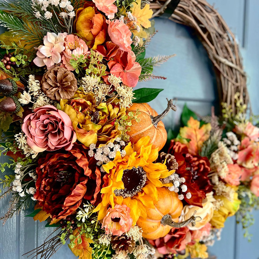 Elegant Fall Wreath – Country Farmhouse Front Door Autumn Decor