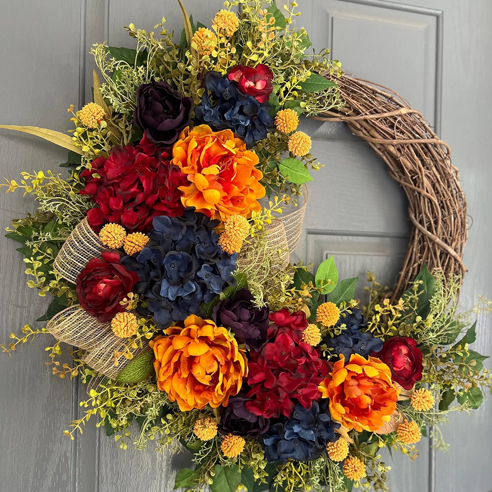 Elegant Autumn Peony Wreath – Front Door Fall Decoration