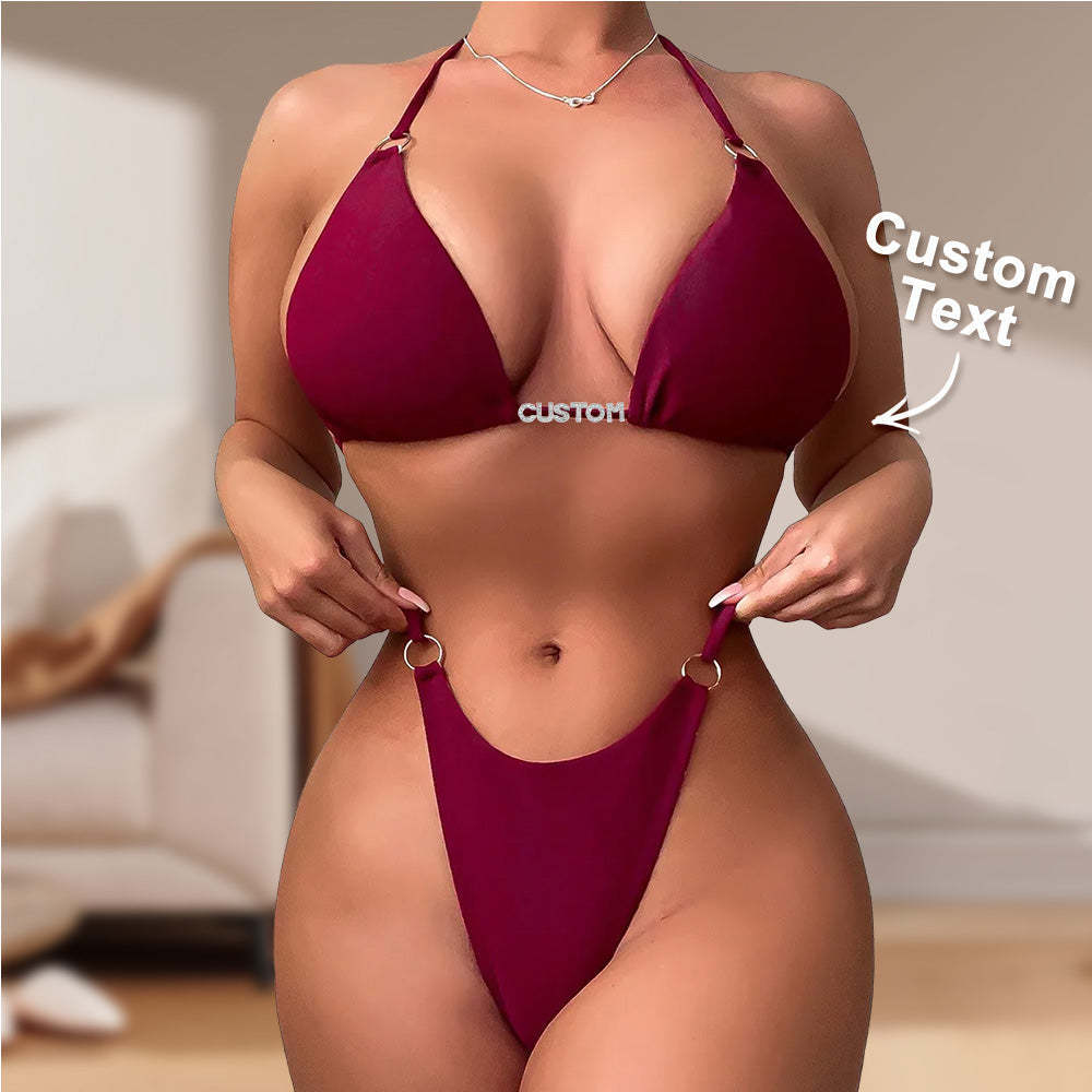 Custom Name Ring Buckle Triangle Bikini Sets Personalized Sexy DIY Crystal Letters Bikini