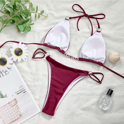 Custom Name Ring Buckle Triangle Bikini Sets Personalized Sexy DIY Crystal Letters Bikini