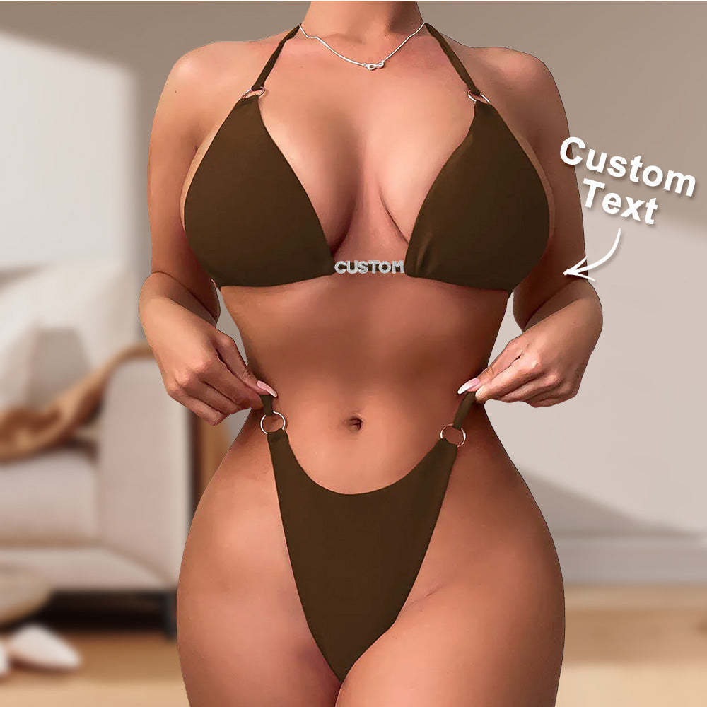 Custom Name Ring Buckle Triangle Bikini Sets Personalized Sexy DIY Crystal Letters Bikini