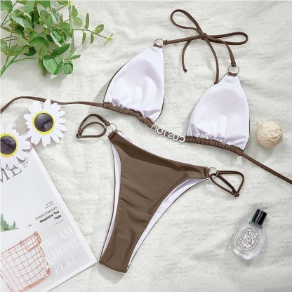 Custom Name Ring Buckle Triangle Bikini Sets Personalized Sexy DIY Crystal Letters Bikini