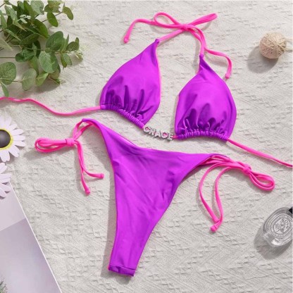Custom Name Colorful Bikini Sets Personalized DIY Crystal Letters Bikini