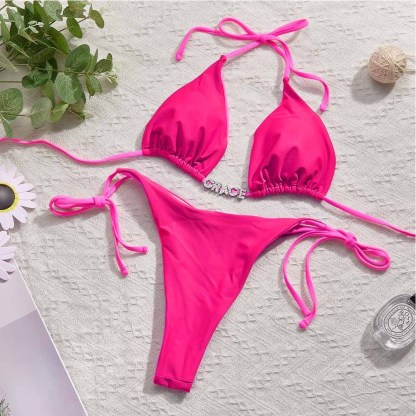 Custom Name Colorful Bikini Sets Personalized DIY Crystal Letters Bikini