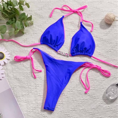 Custom Name Colorful Bikini Sets Personalized DIY Crystal Letters Bikini