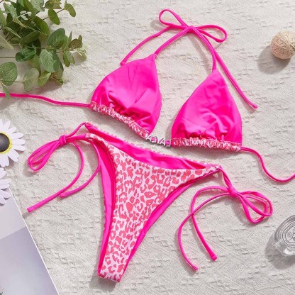 Custom Name Leopard Triangle Halter Bikini Sets Personalized Sexy DIY Crystal Letters Bikini