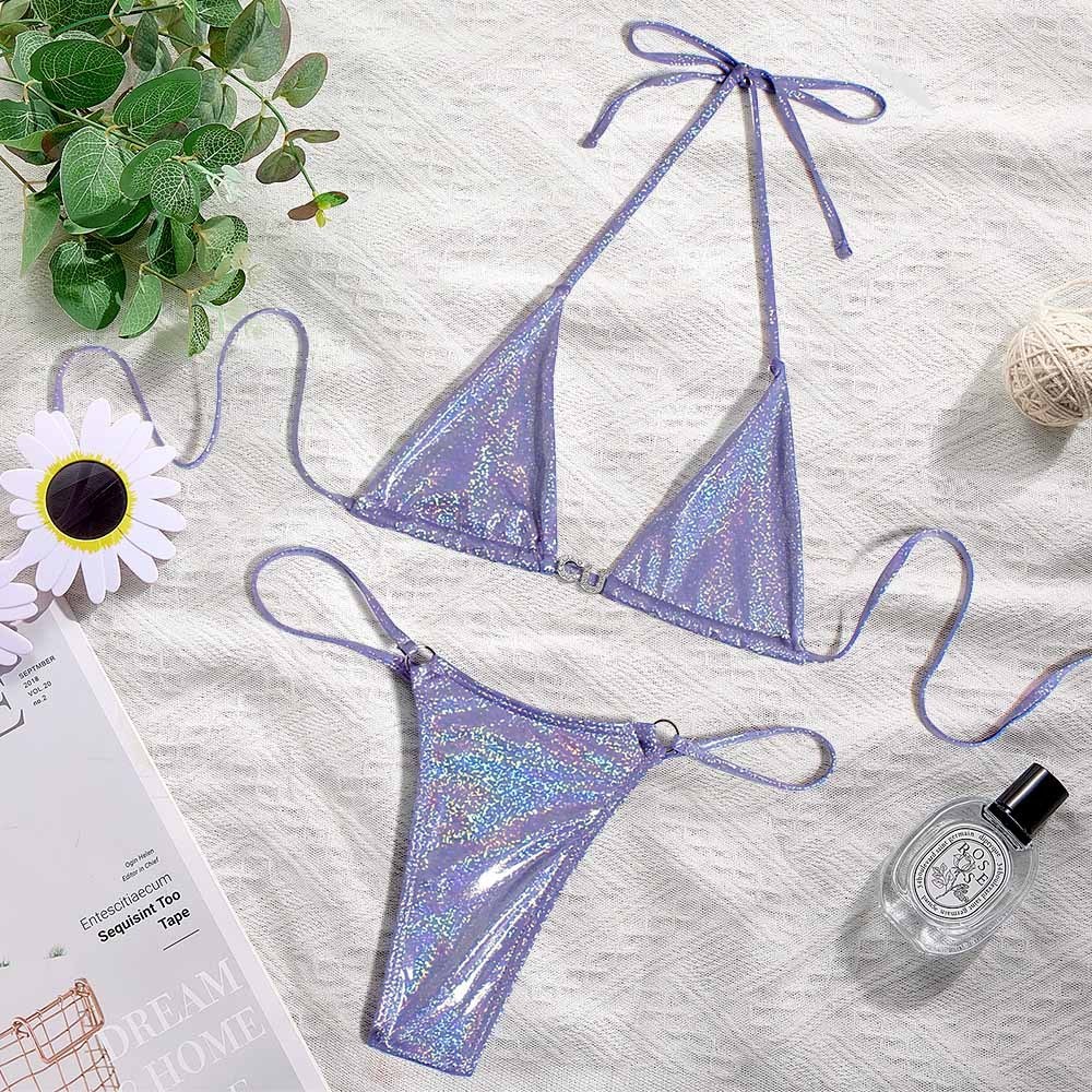 Custom Name Silver Triangle Bikini Sets Sexy DIY Crystal Letters Bikini