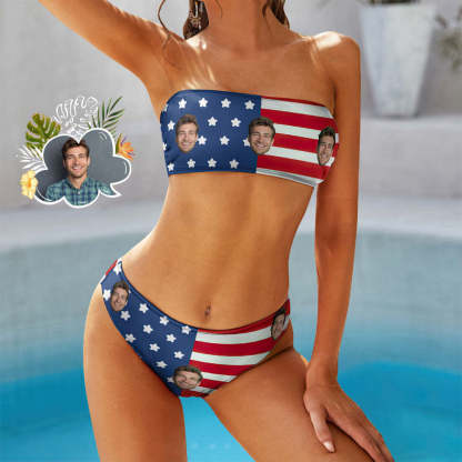 Custom Face Bikini swimming costume Bandeaukini Gift For Her - American Flag
