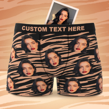 Custom Face Boxer Sexy Striped Underwear Personalized Boxer Briefs Gift for Boyfriend Valentine's Gift
