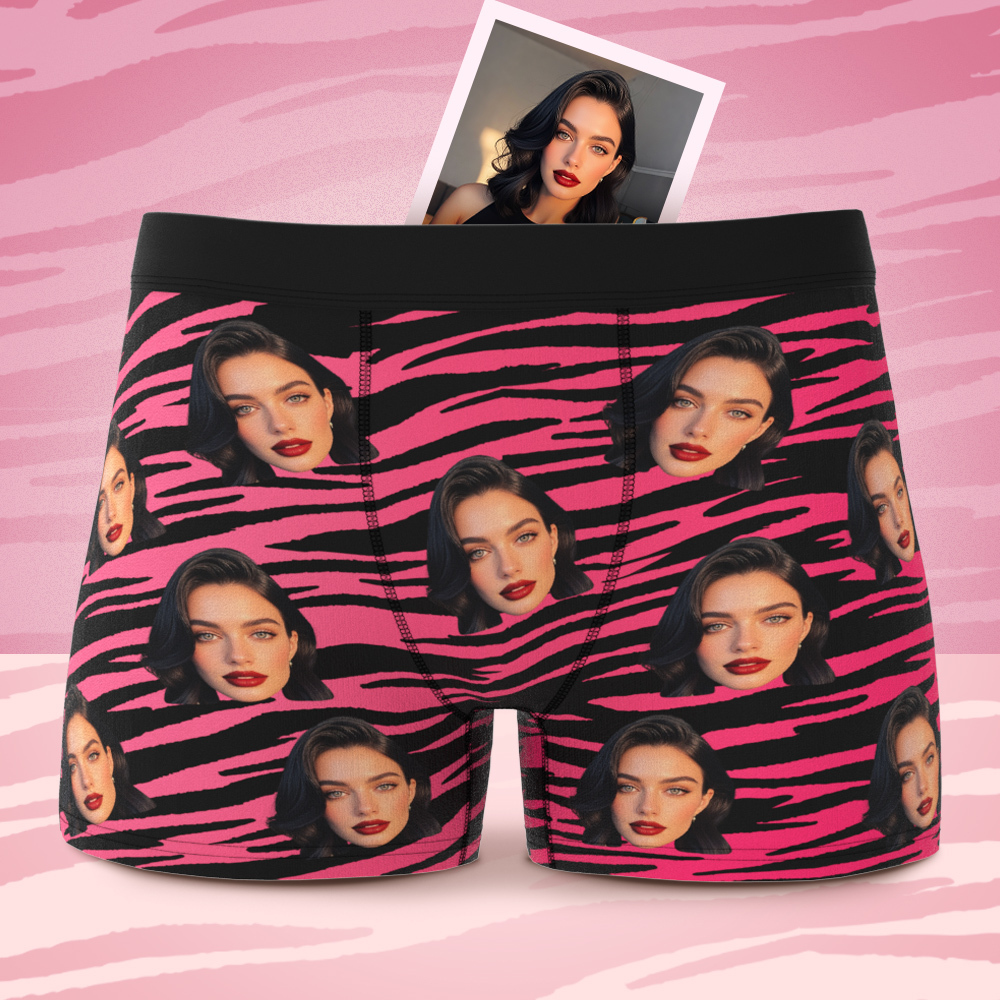 Custom Face Boxer Sexy Striped Underwear Personalized Boxer Briefs Gift for Boyfriend Valentine's Gift