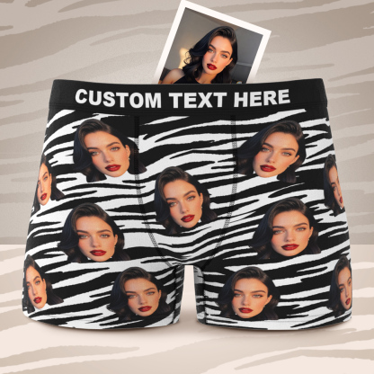 Custom Face Boxer Sexy Striped Underwear Personalized Boxer Briefs Gift for Boyfriend Valentine's Gift
