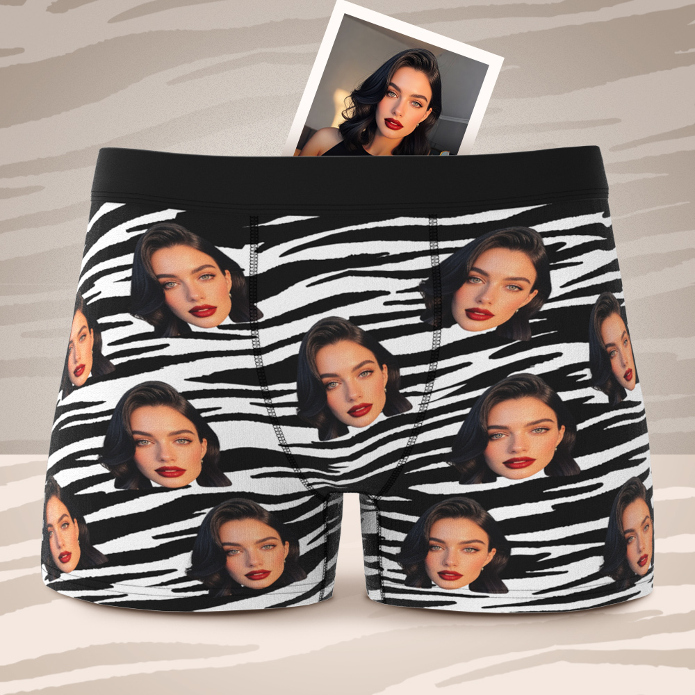 Custom Face Boxer Sexy Striped Underwear Personalized Boxer Briefs Gift for Boyfriend Valentine's Gift